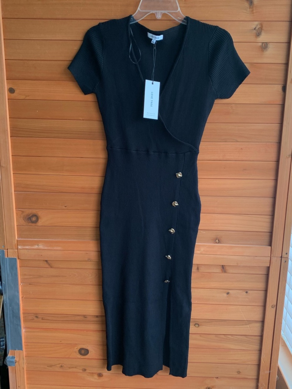 NWT Love Tree Ribbed Black BodyCon Midi Dress, Large
